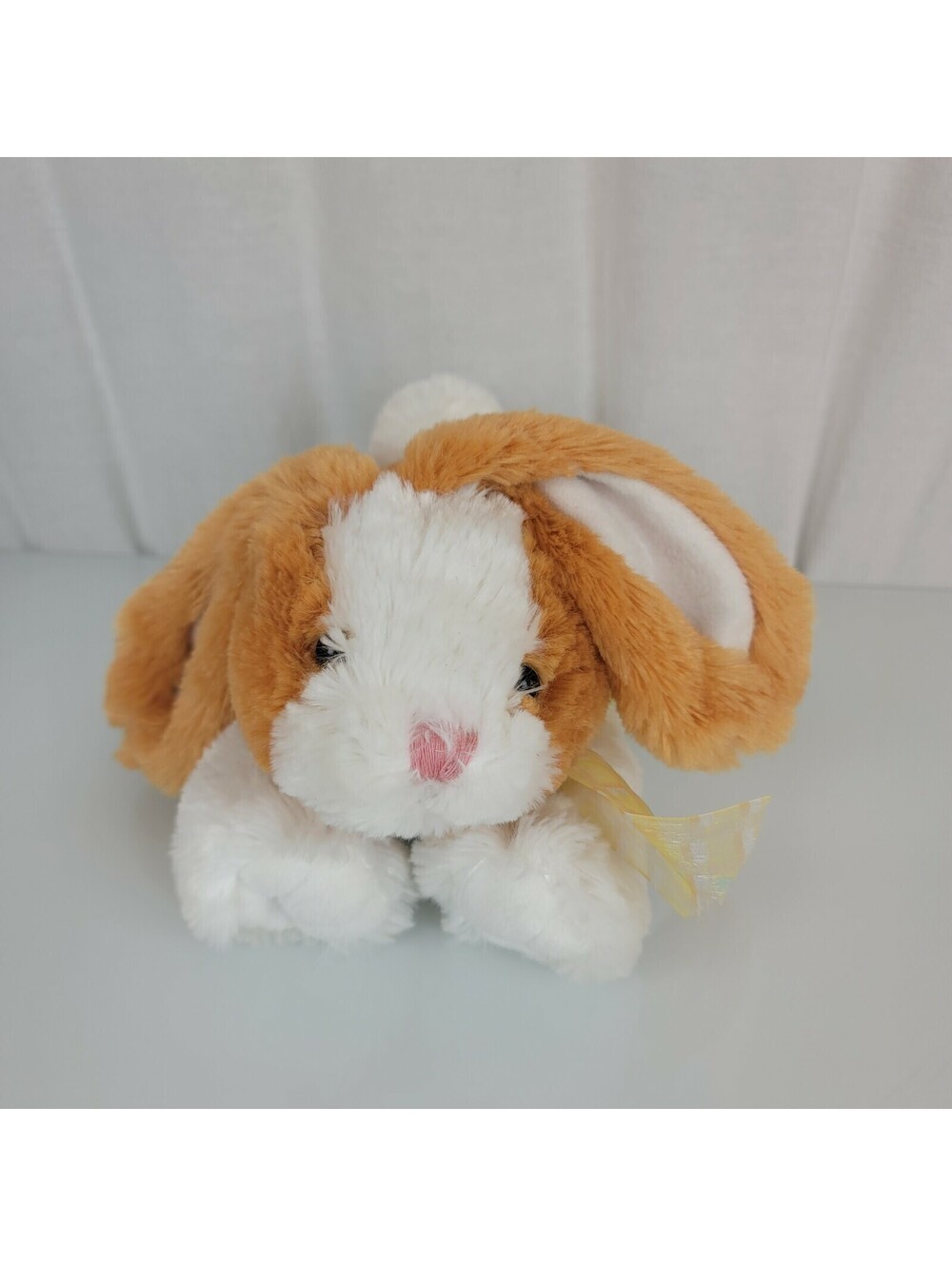Amscan Stuffed Plush Easter Bunny Rabbit White Tan Brown Yellow Sheer Ribbon Bow